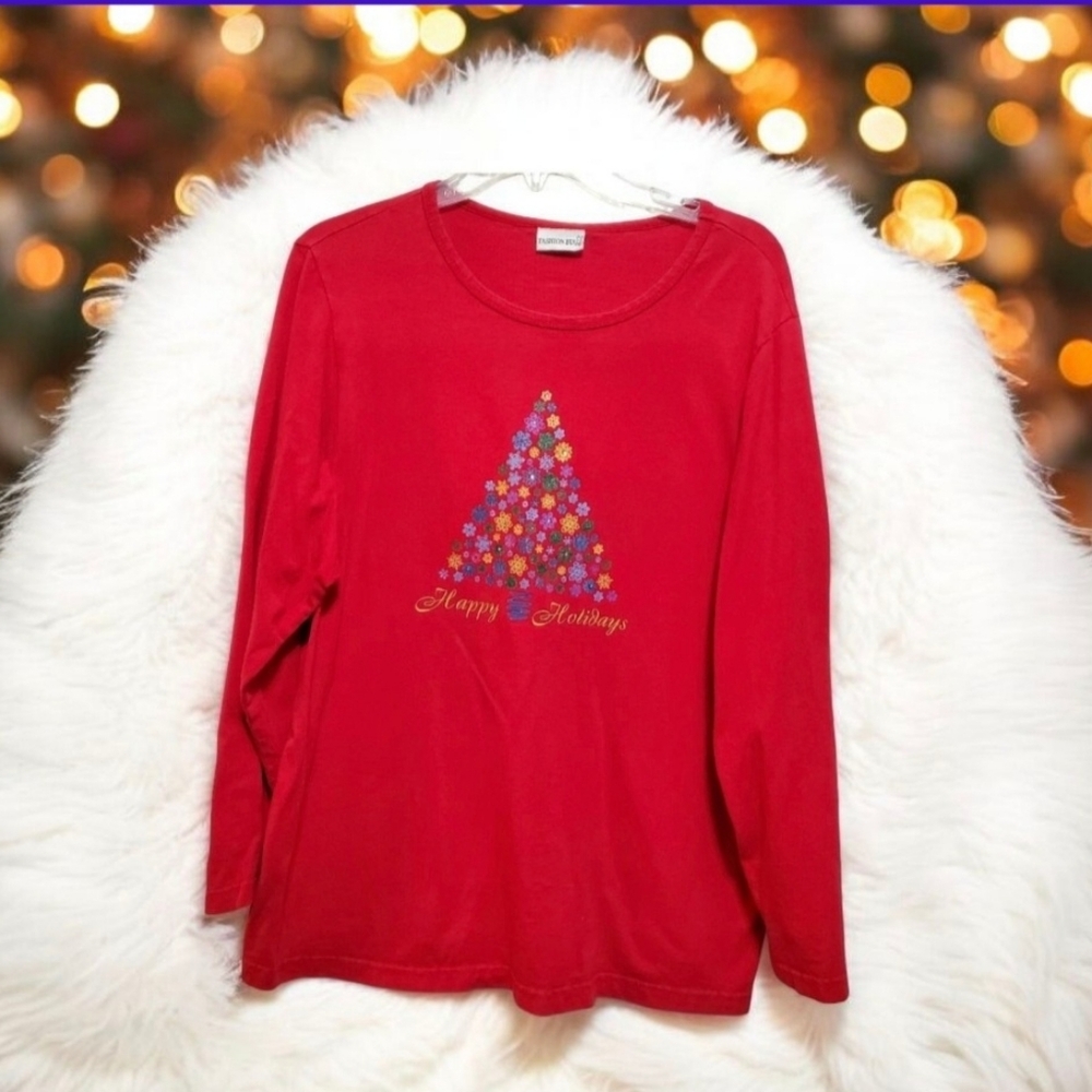Red Fashion Bug Happy Holidays Long Sleeve T-Shirt size 1X